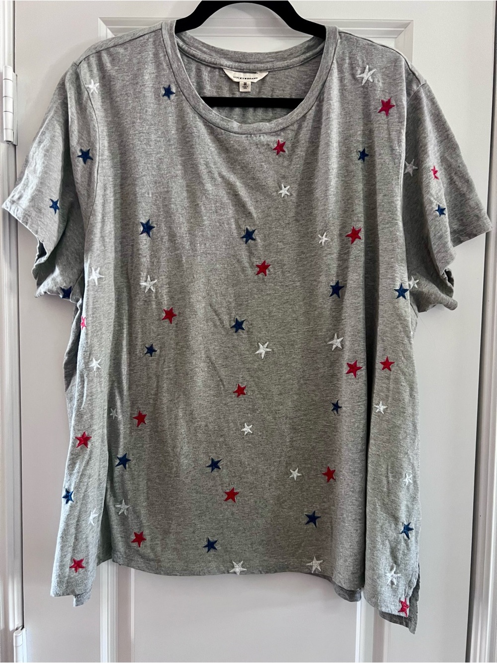 Lucky Brand Gray Tee with Red and White Star Embroidery